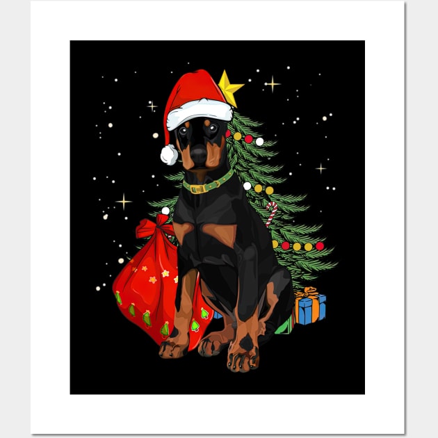 Doberman Pinscher Christmas Dog Santa Hat Xmas Tree Wall Art by EmilyCharlotty